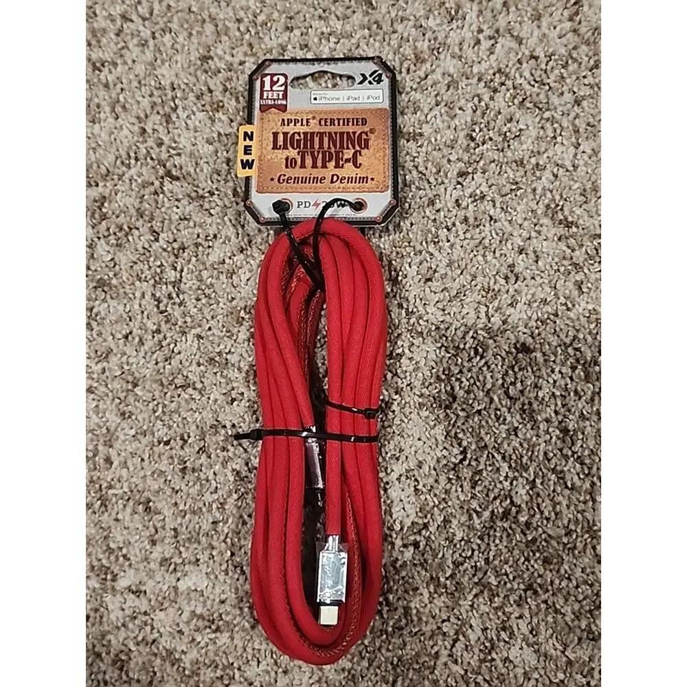 X4orce Red Denim Lightning To Type-C 12 Ft MFI Certified 50% In 30 Mins